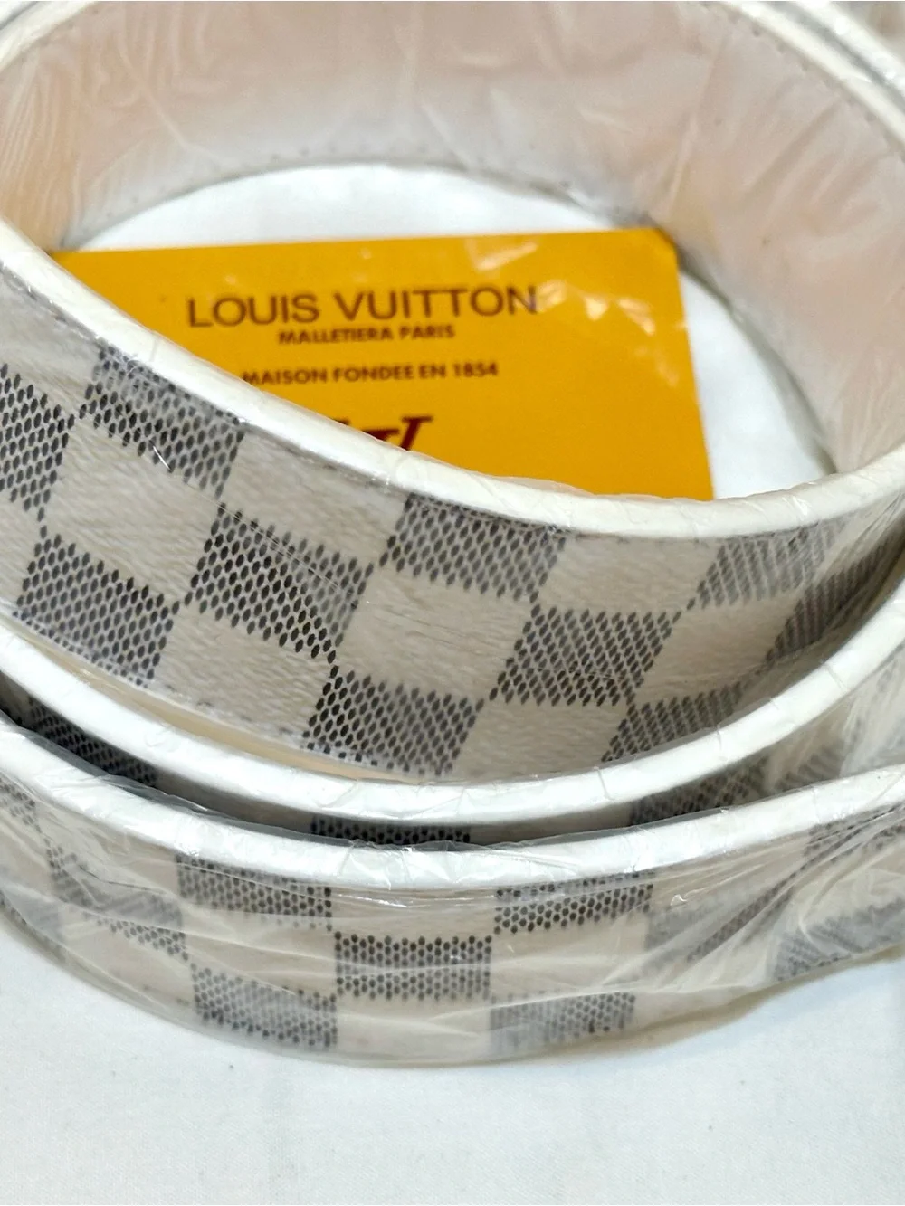 Louis Vuitton White Damier Azur Canvas Belt with Silver LV Buckle